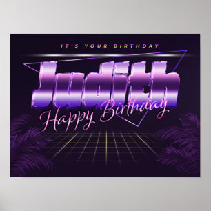 Judith Nom Prénom lila retro Poster Anniversaire