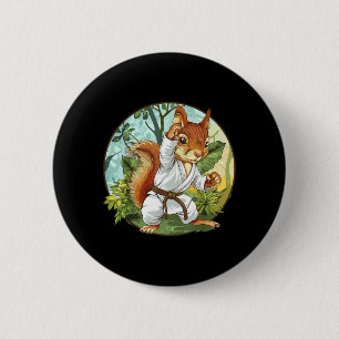 Judo Eekhoorn Natuur Vechtkunst Kickboksen Ronde Button 5,7 Cm