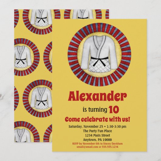 Judo Karate Arts Martiaux Anniversaire Invitation (Devant / Derrière)