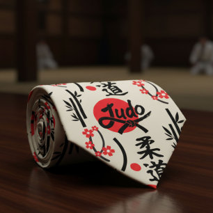 Judo Patroon - Zwarte Band, Kanji en Zon Stropdas