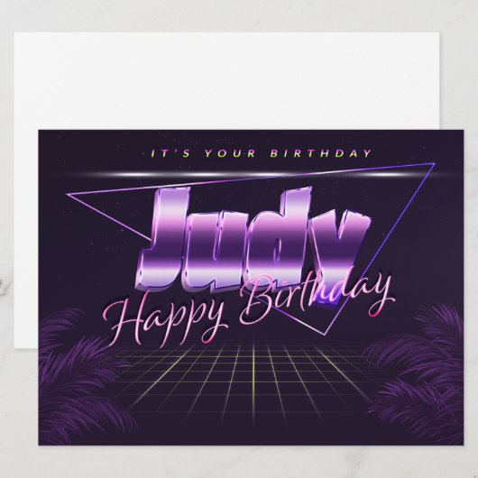 Judy Name Prénom lila retro Carte Anniversaire (Devant / Derrière)