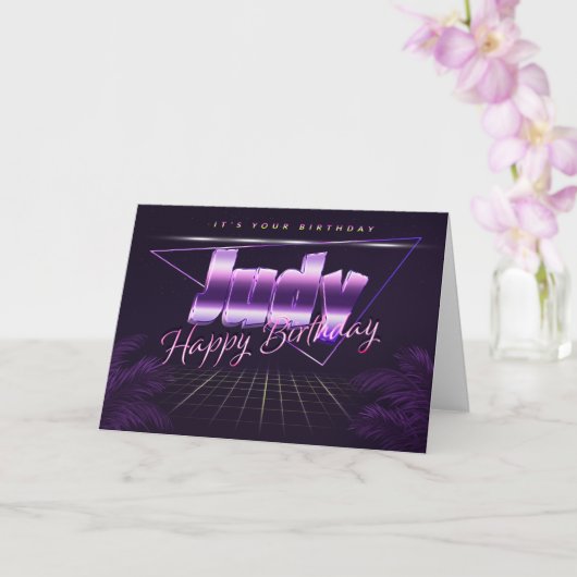 Judy Nom Prénom carte rétro lilas Anniversaire (Orchidée)