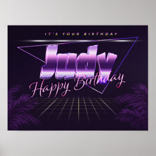 Judy Nom Prénom lila retro Poster Anniversaire
