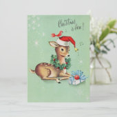  juffrouw met Kerstmis Feestdagenkaart (Staand voorkant)