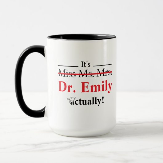 Juffrouw Mrs Dr. Afstuderen Funny PhD Mok (Links)