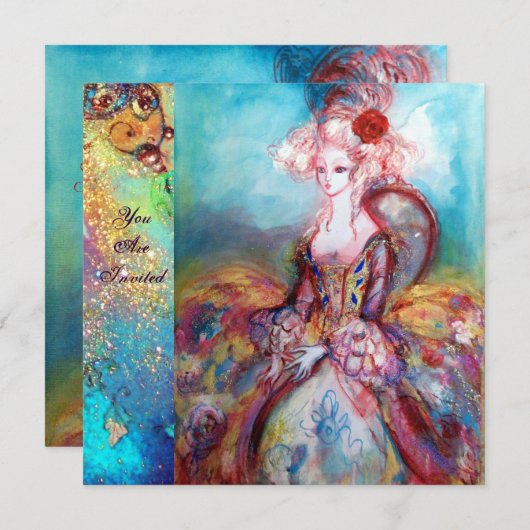 JUFFROUW POMPADOUR , Chique goud verkleedfeest Kaart (Voorkant / Achterkant)