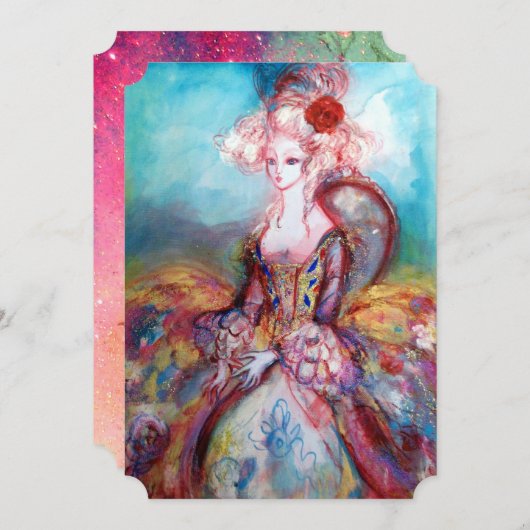 JUFFROUW POMPADOUR Roze Gouden Glitters Feestkledi Kaart (Voorkant / Achterkant)