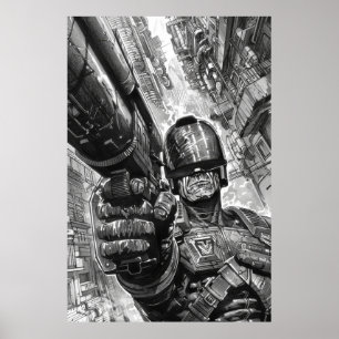 Juge Dredd avec Shotgun - Affiche rétro Sci-Fi
