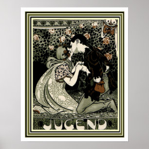 Jugend Art Nouveau Kissing Couple 16 x 20 Poster