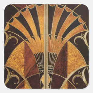 Jugendstil, art deco, vintage, houten elegante vierkante sticker