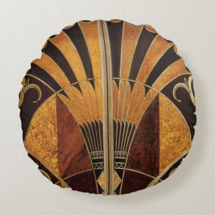 Jugendstil, art deco, vintage, multi houten rond kussen