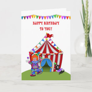 Juggling Clown, Circus Tent, Birthday Kaart