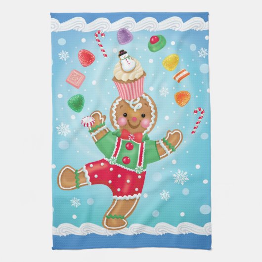 Juggling Gingerbrood Man Kitchen Towel Theedoek (Verticaal)