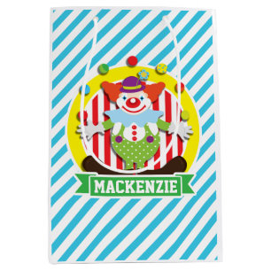 Juggling grote top circus clown; blauwe strepen medium cadeauzakje