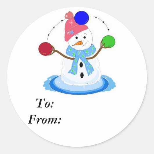 Juggling Snowman Ronde Sticker (Voorkant)