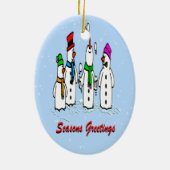 Juggling Snowmen kerstversier oval Keramisch Ornament (Achterkant)