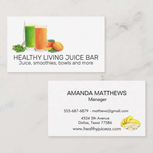 Juice bar Smoothie Waterverf Ontbijt Winkel Visitekaartje (Voorkant / Achterkant)