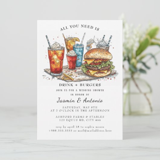 Juice en Burgers Uitnodiging (Staand voorkant)