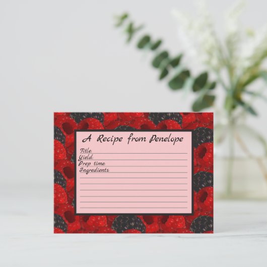 Juicy Berry Pattern en Name Write on Recipe Card Briefkaart (Staand voorkant)