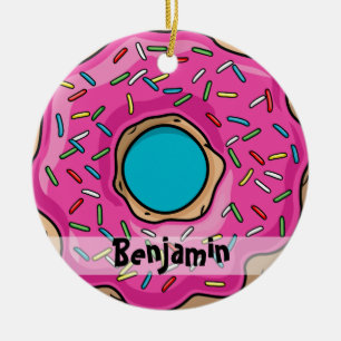 Juicy Delicious Pink Sprinsed Donut Keramisch Ornament