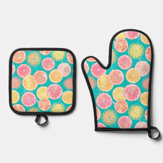 Juicy Grapefruit Slices Pattern Towel Ovenwant & Pannenlap Set (Voorkant)