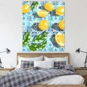 Juicy Lemons over Blue Moroccan Canvas Afdruk (Insitu (Slaapkamer))