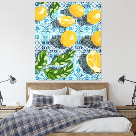 Juicy Lemons over Blue Moroccan Canvas Afdruk (Insitu (Slaapkamer))