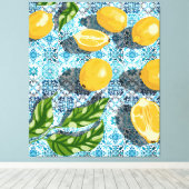 Juicy Lemons over Blue Moroccan Canvas Afdruk (Insitu (Houten vloer))