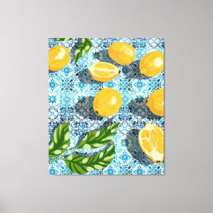 Juicy Lemons over Blue Moroccan Canvas Afdruk