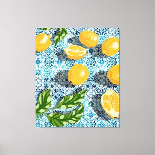 Juicy Lemons over Blue Moroccan Canvas Afdruk (Voorkant)