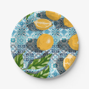 Juicy Lemons over Blue Moroccan Papieren Bordje