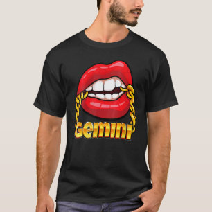 Juicy Lips Gold Chain Gemini Zodiac Sign Costume T-shirt