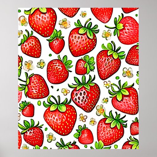 Juicy Red Strawberries Pattern Poster (Voorkant)