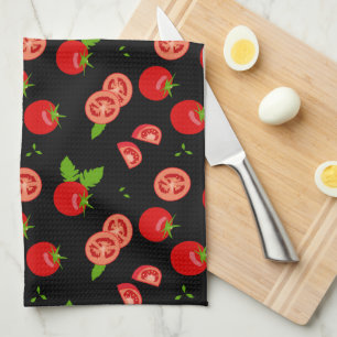Juicy Red Tomato Pattern op zwart Theedoek