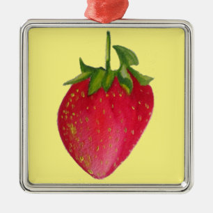 Juicy Strawberry fruit waterverf macro art Metalen Ornament