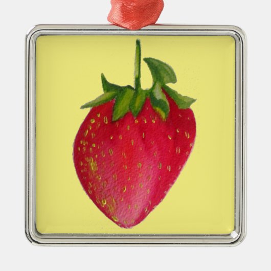 Juicy Strawberry fruit waterverf macro art Metalen Ornament (Voorkant)