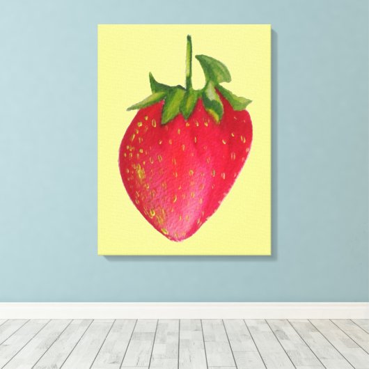 Juicy Strawberry waterverf macro fruit pop art Canvas Afdruk (Insitu (Houten vloer))