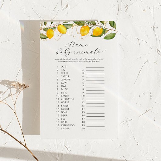 Juicy Yellow Name Baby Animals Baby shower Game