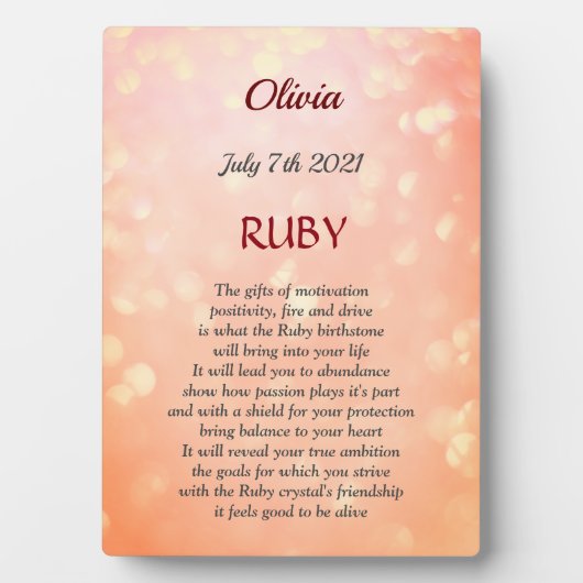 Juillet Anniversaire Ruby Tabletop Plaque avec Eas (Devant)