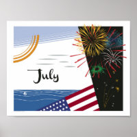 Juillet Art Déco Plage scène avec Drapeau et feux