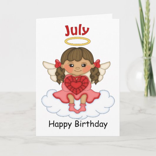 Juillet Birthstone Angel Brunette Carte d'annivers (Devant)