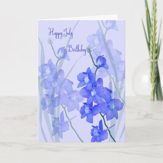 Juillet Carte d'anniversaire avec Larkspur, Juille (Devant)