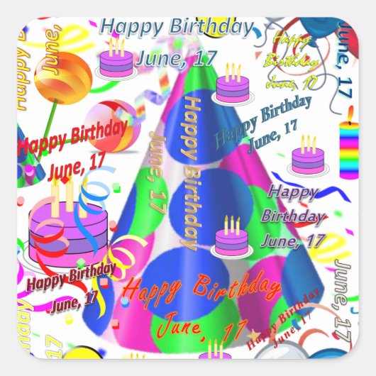 Juin, 17 Stickers Anniversaires de enfants (Devant)