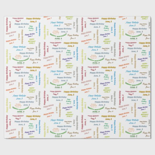 Juin, 3 Anniversaire Papier cadeau (Plat)