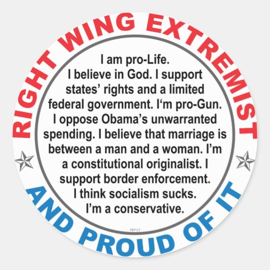 Juist Wing Extremist Ronde Sticker (Voorkant)