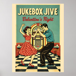 Jukebox Jive Valentijnsnacht Retro 50s Dans Poster