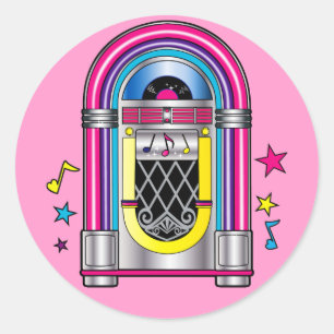 Jukebox met sterren en noten ronde sticker