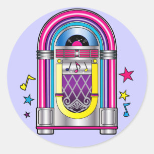 Jukebox met sterren en notities ronde sticker
