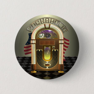 Jukebox Rockaholic Buttonnen Ronde Button 5,7 Cm