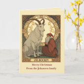 Julbocken And Jultomten Scandinavian Style Kaart (Gele Bloem)